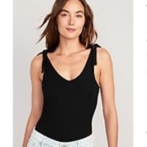 TIE SHOULDER V NECK RIB KNIT BODY SUIT